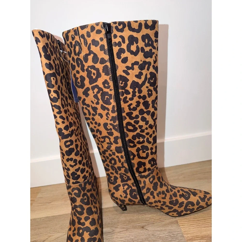 Women knee high boots size 7 cheetah kitten heels